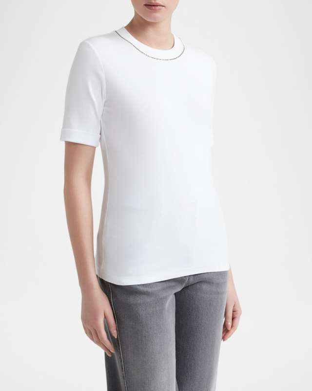Chain-Trim Crewneck T-Shirt